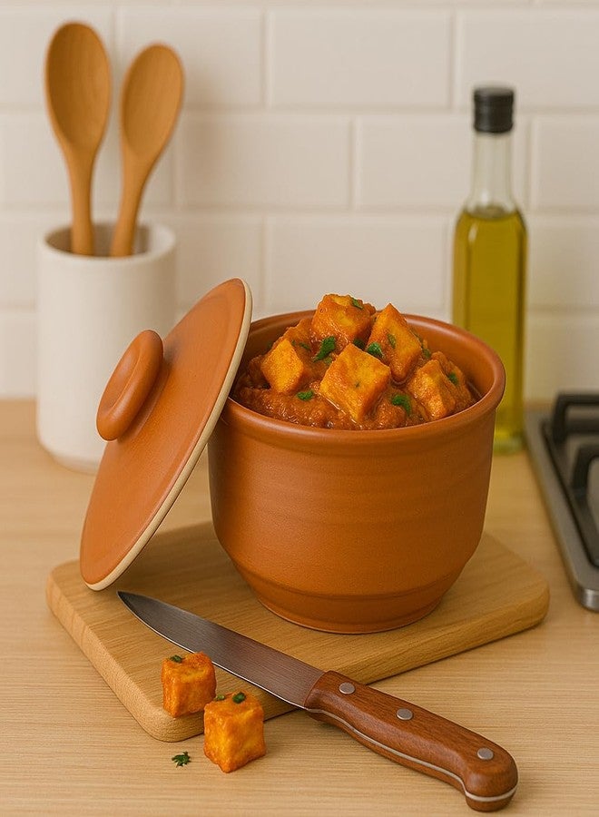 KunhaR Multipurpose Ceramic Donga - Terracotta Plain | 270 ML Lidded Serving Donga | Microwave & Dishwasher Safe | Ideal for Gravy, Dal, Curry & More - Image 3